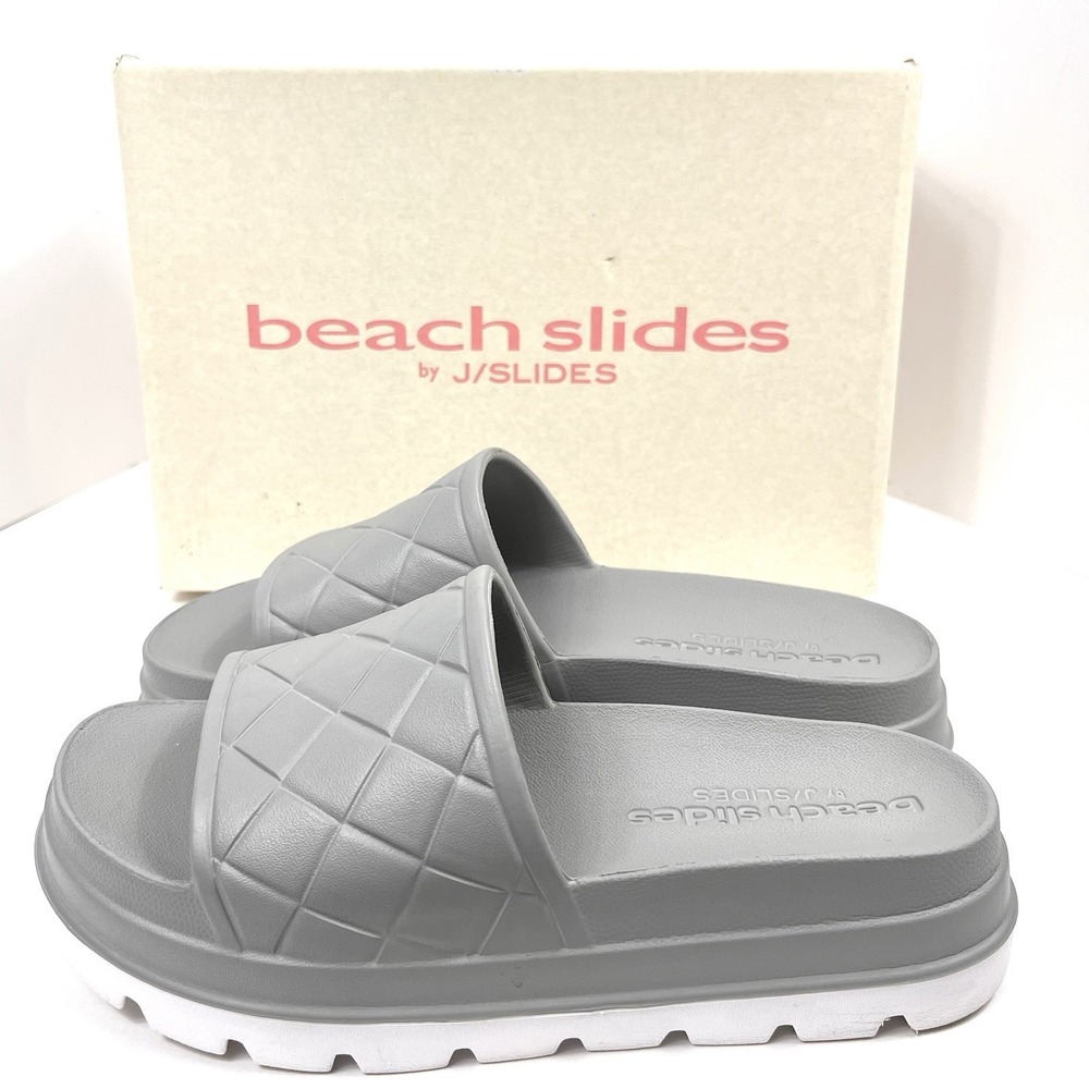 J/Slides Gray‎ EVA Stud Beach Slides Women Size 9M Resortwear Chunky Athleisure